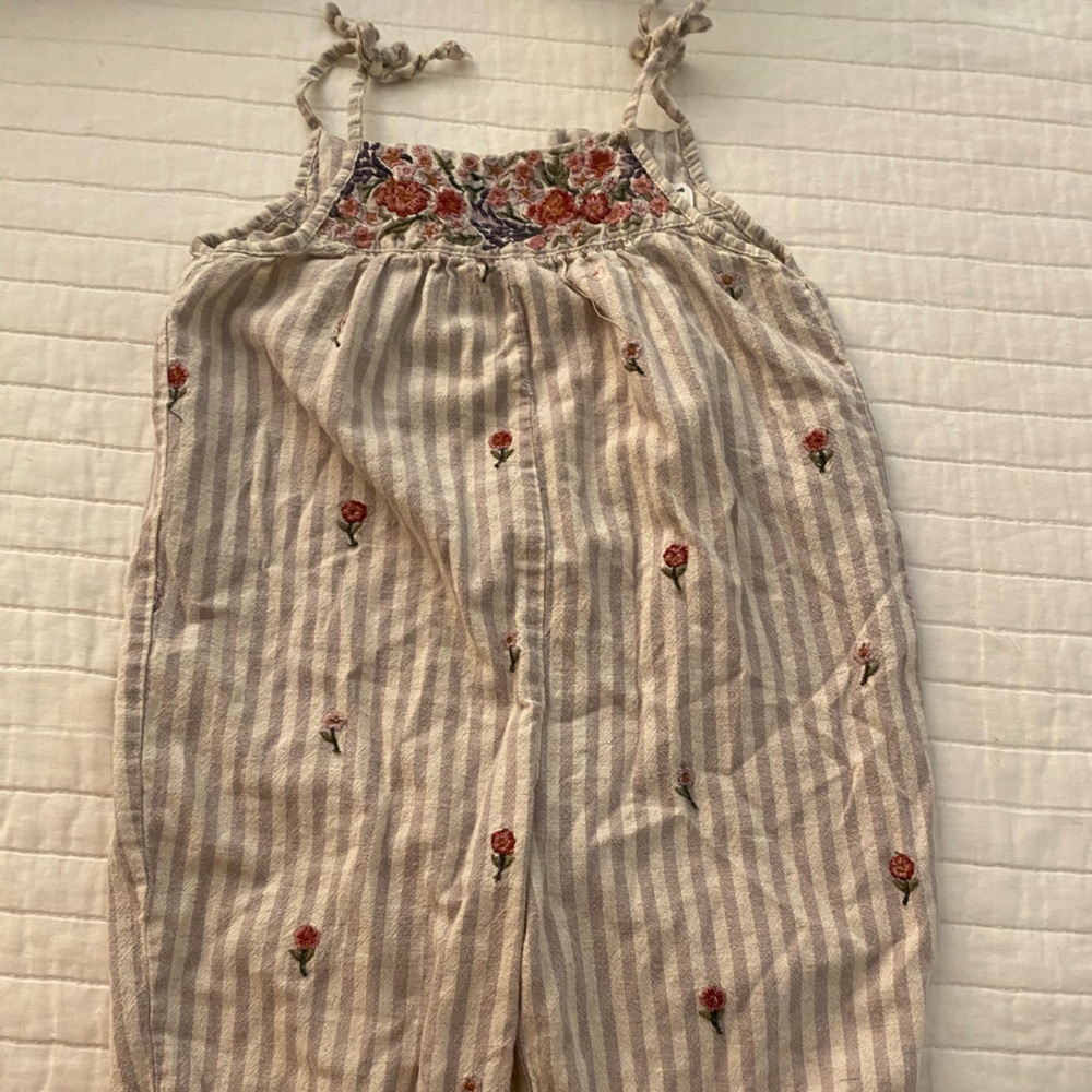 Zara Beige Striped Floral one piece